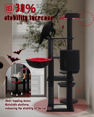 Show full view: PAWZ Road 59-in Multi-Level Large Hammock Polyester Cat Tree & Condo, Black slide 8 of 11