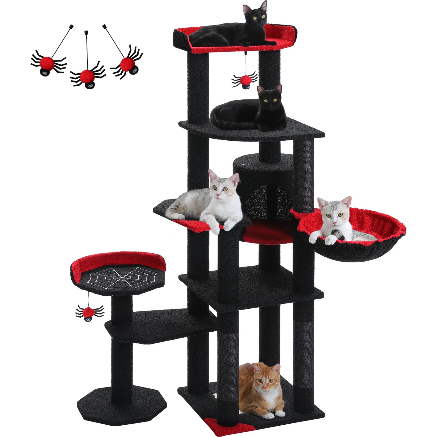 PAWZ Road 59-in Multi-Level Large Hammock Polyester Cat Tree & Condo, Black