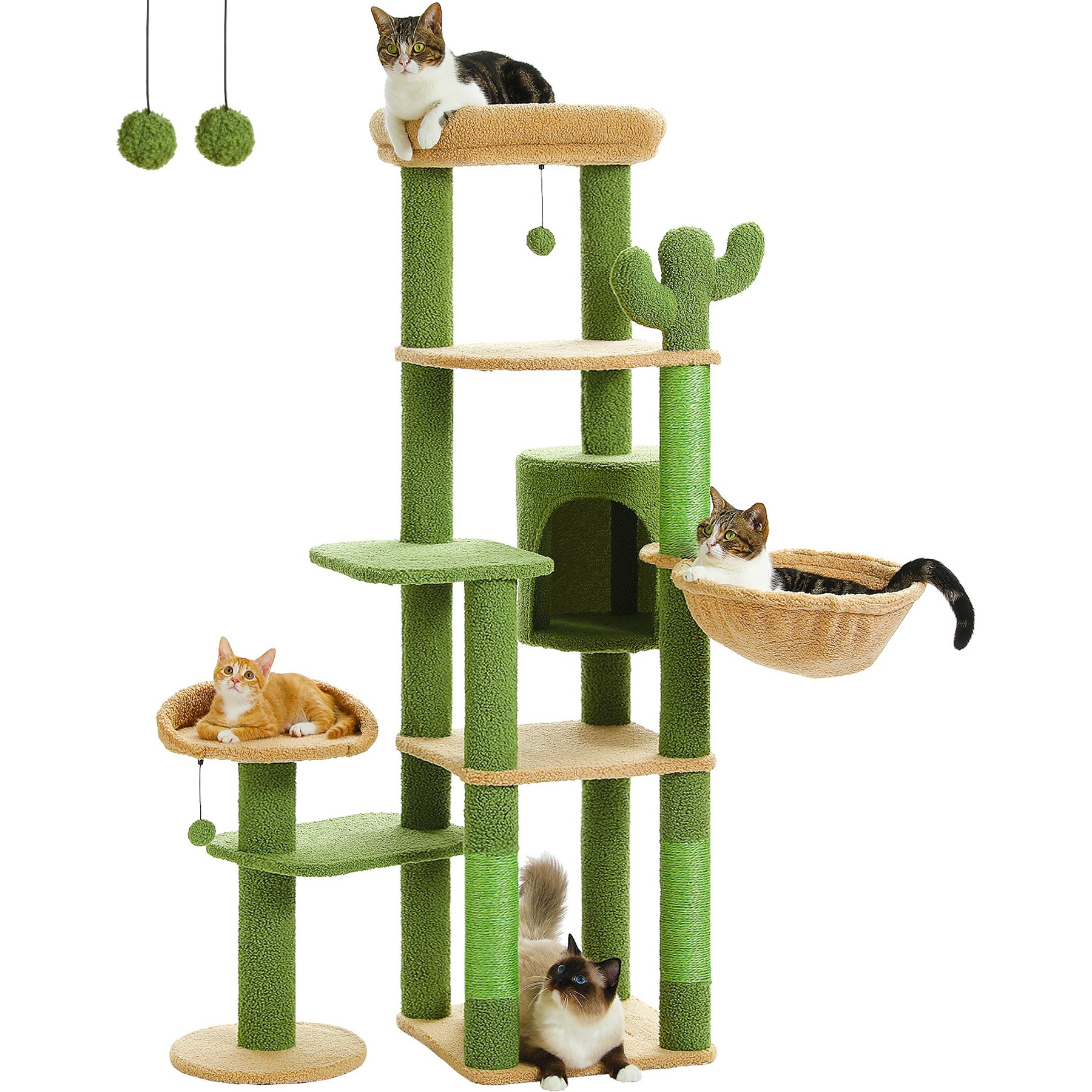 PAWZ Road 59-in Cactus Multi-Level Large Hammock Polyester Cat Tree & Condo, Brown