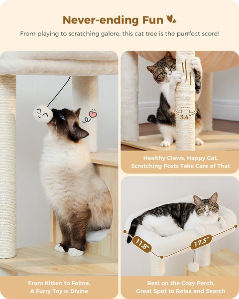 PAWZ Road 56.3-in Large Hammock Wooden Polyester Cat Tree & Condo, Wood Beige, Large