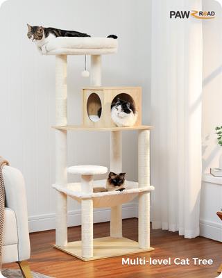Show full view: PAWZ Road 56.3-in Large Hammock Wooden Polyester Cat Tree & Condo, Wood Beige, Large slide 2 of 10