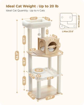 Show full view: PAWZ Road 56.3-in Large Hammock Wooden Polyester Cat Tree & Condo, Wood Beige, Large slide 3 of 10