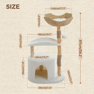 Show full view: PAWZ Road 40-in Modern Luxury Curved Bed Fleece Cat Tree & Condo, White slide 8 of 10