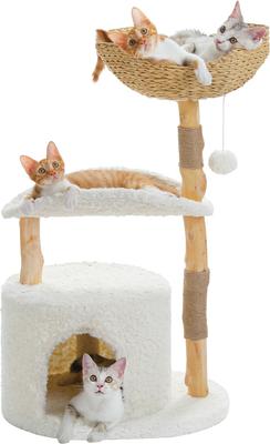 Show full view: PAWZ Road 40-in Modern Luxury Curved Bed Fleece Cat Tree & Condo, White slide 3 of 10