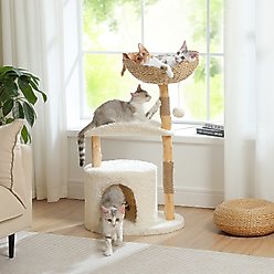 PAWZ Road 40-in Modern Luxury Curved Bed Fleece Cat Tree & Condo, White