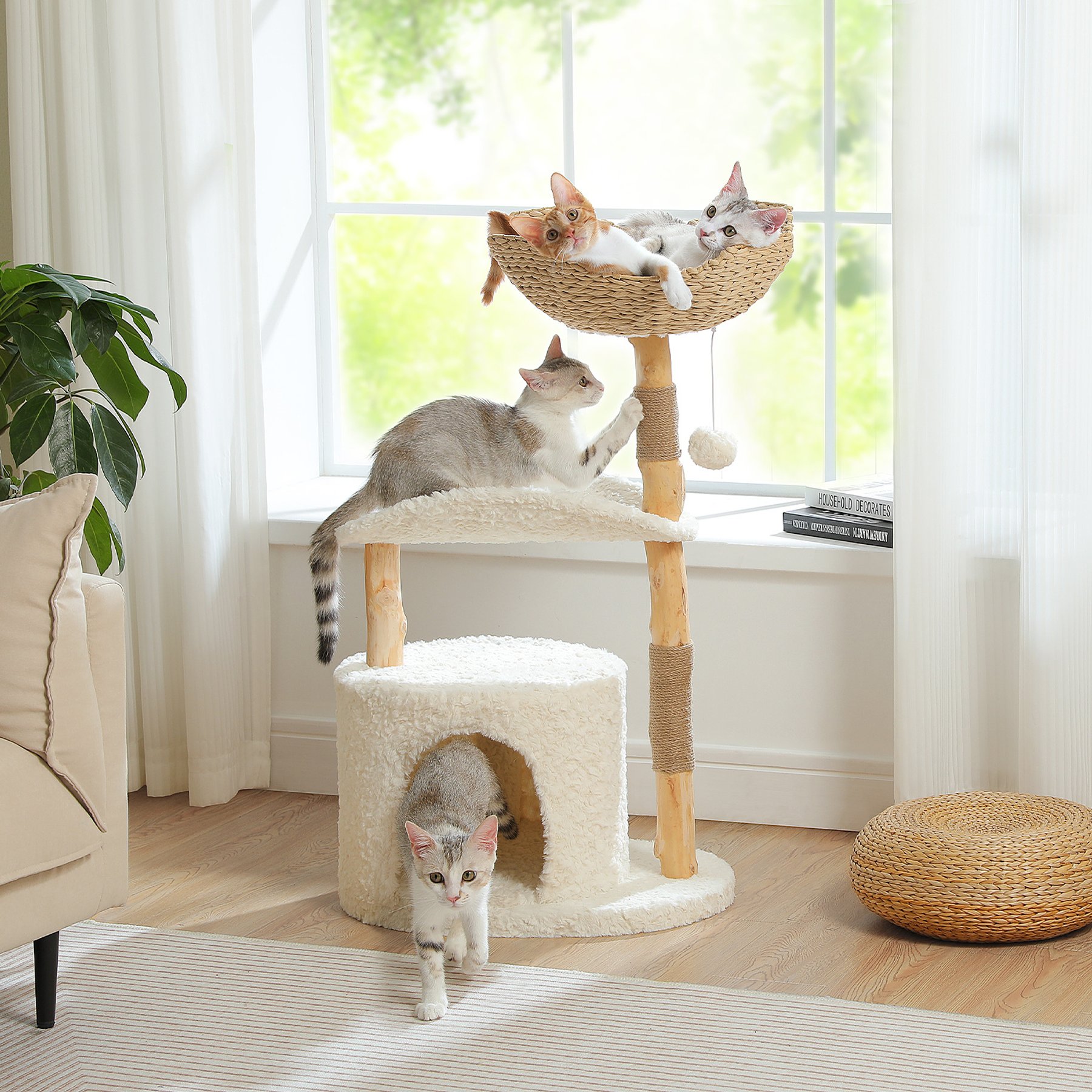PAWZ Road 40-in Modern Luxury Curved Bed Fleece Cat Tree & Condo, White