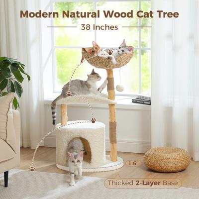 Show full view: PAWZ Road 40-in Modern Luxury Curved Bed Fleece Cat Tree & Condo, White slide 2 of 10