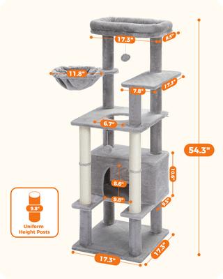 Show full view: PAWZ Road 54-in Multi-Level Polyester Cat Tree & Condo, Medium, Gray slide 3 of 9