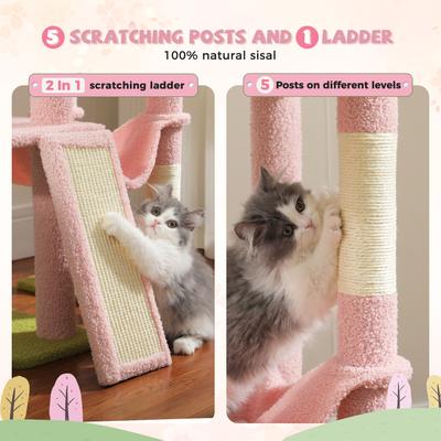 Show full view: PAWZ Road 112-in Adjustable Polyester Floor-to-Ceiling Cat Tree & Condo, Pink slide 7 of 10