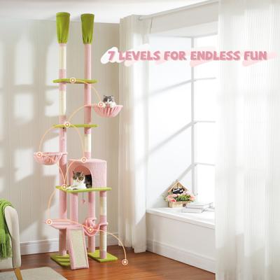 Show full view: PAWZ Road 112-in Adjustable Polyester Floor-to-Ceiling Cat Tree & Condo, Pink slide 2 of 10