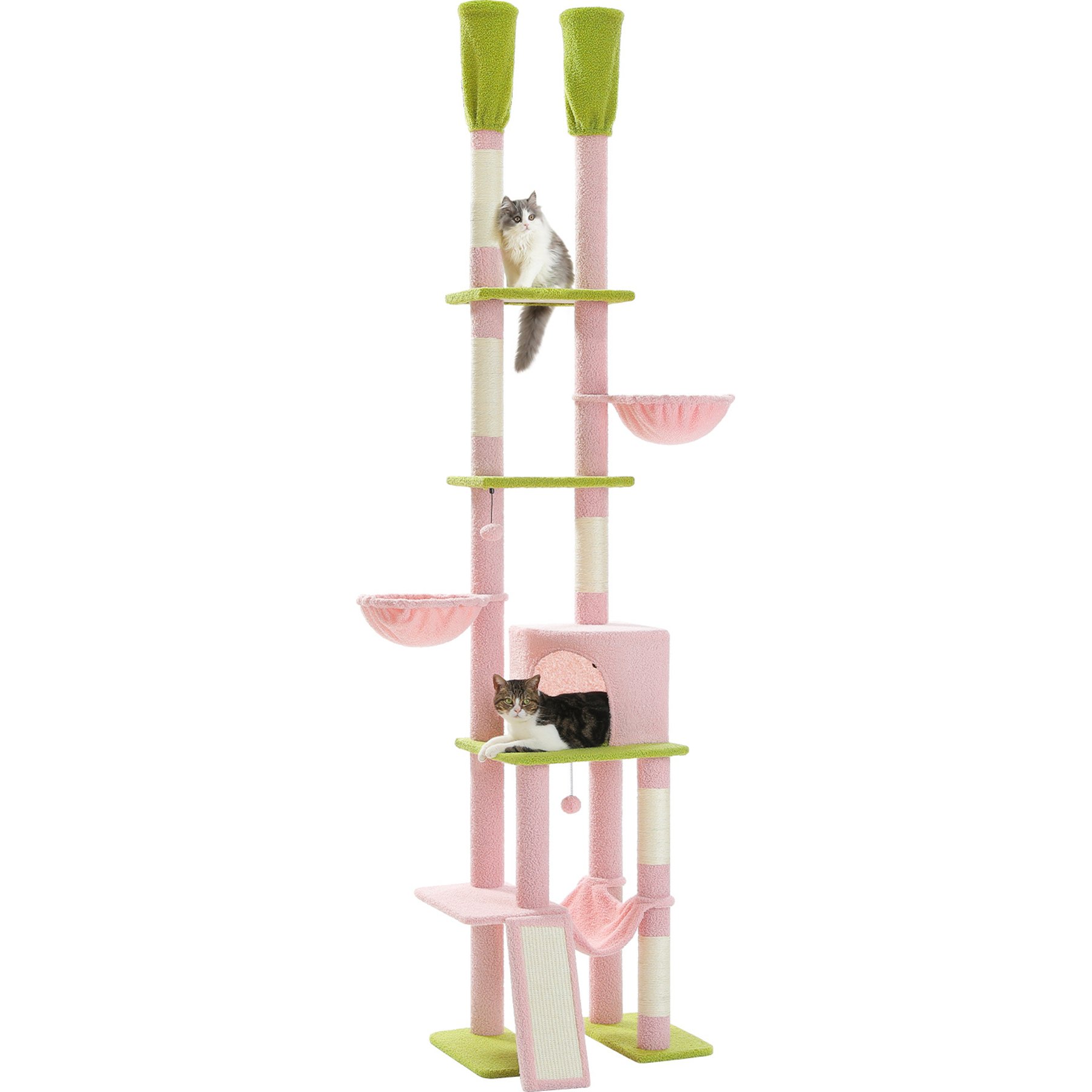 PAWZ Road 112-in Adjustable Polyester Floor-to-Ceiling Cat Tree & Condo, Pink
