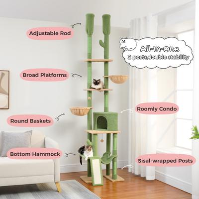 Show full view: PAWZ Road 112-in Adjustable Polyester Floor-to-Ceiling Cat Tree & Condo, Green slide 7 of 10