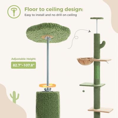 Show full view: PAWZ Road 108-in Adjustable Fleece Floor-to-Ceiling Cat Tree & Condo, Green slide 6 of 9
