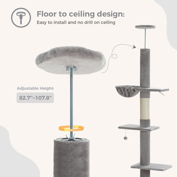 PAWZ Road 108-in Adjustable Fleece Floor-to-Ceiling Cat Tree & Condo