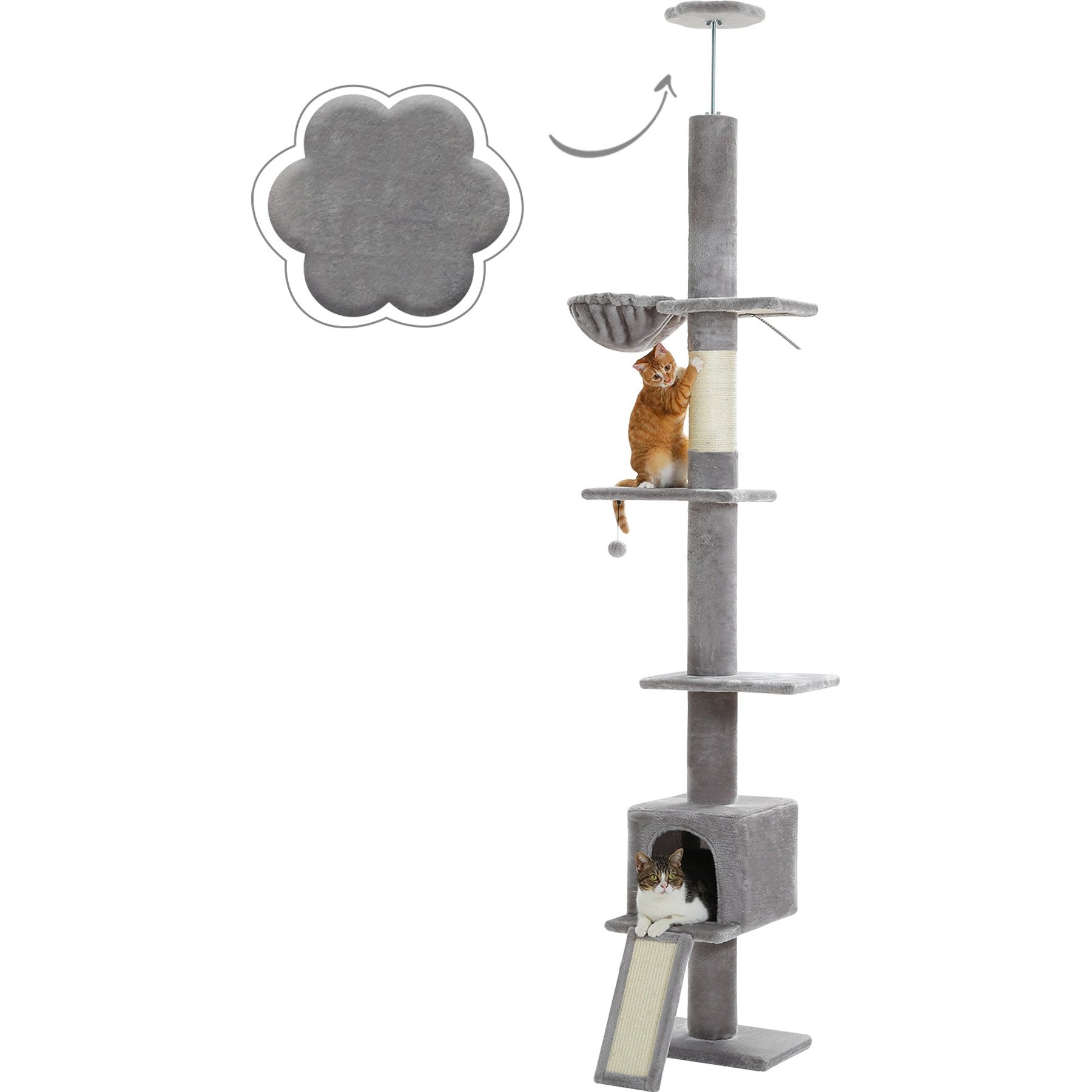 PAWZ Road 108-in Adjustable Fleece Floor-to-Ceiling Cat Tree & Condo, Gray