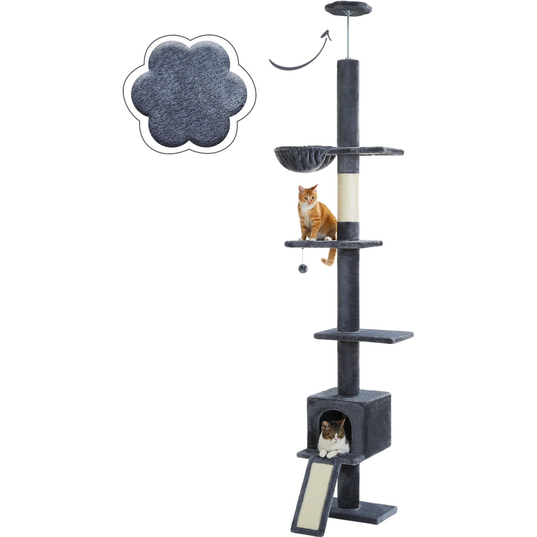 PAWZ Road 108-in Adjustable Fleece Floor-to-Ceiling Cat Tree & Condo, Dark Gray