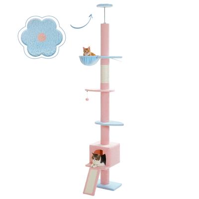 Show full view: PAWZ Road 108-in Adjustable Fleece Floor-to-Ceiling Cat Tree & Condo, Blue slide 1 of 9