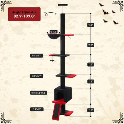Show full view: PAWZ Road 108-in Adjustable Fleece Floor-to-Ceiling Cat Tree & Condo, Black slide 3 of 7