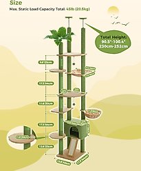 PAWZ Road 100.4-in Adjustable Polyester Floor-to-Ceiling Cat Tree & Condo, Green slide 2 of 8