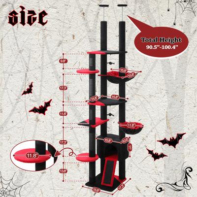 Show full view: PAWZ Road 100.4-in Adjustable Polyester Floor-to-Ceiling Cat Tree & Condo, Black slide 8 of 10