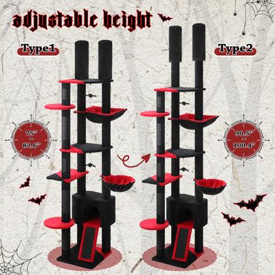 Show full view: PAWZ Road 100.4-in Adjustable Polyester Floor-to-Ceiling Cat Tree & Condo, Black slide 4 of 10