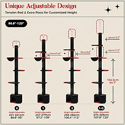PAWZ Road 108-in Adjustable Gothic Fleece Floor-to-Ceiling Cat Tree & Condo, Black slide 2 of 8
