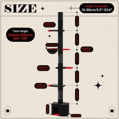 Show full view: PAWZ Road 108-in Adjustable Gothic Fleece Floor-to-Ceiling Cat Tree & Condo, Black slide 3 of 9