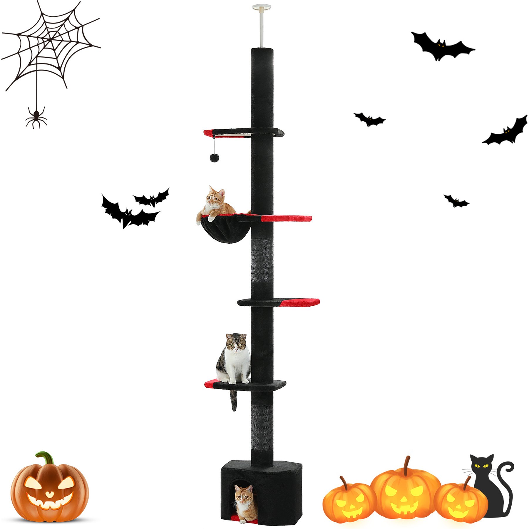 PAWZ Road 108-in Adjustable Gothic Fleece Floor-to-Ceiling Cat Tree & Condo, Black