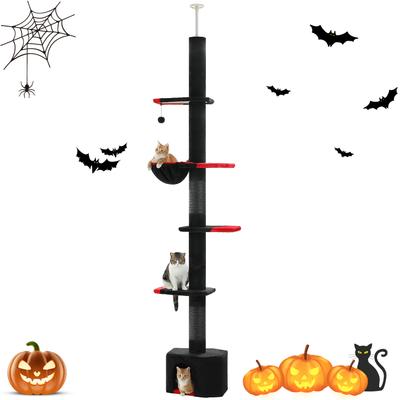 Show full view: PAWZ Road 108-in Adjustable Gothic Fleece Floor-to-Ceiling Cat Tree & Condo, Black slide 1 of 9