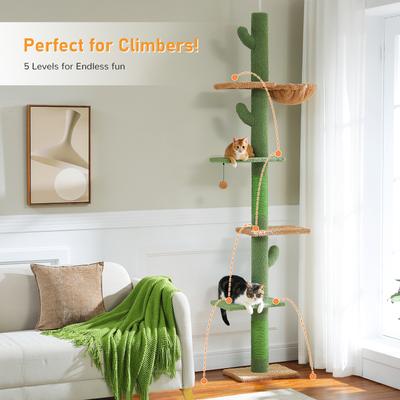 Show full view: PAWZ Road 108-in Adjustable Cactus Fleece Floor-to-Ceiling Cat Tree, Green slide 7 of 9