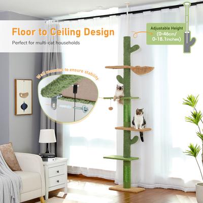 Show full view: PAWZ Road 108-in Adjustable Cactus Fleece Floor-to-Ceiling Cat Tree, Green slide 6 of 9