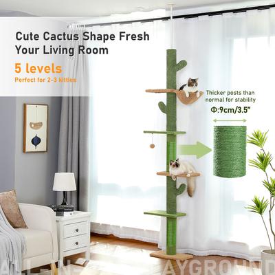 Show full view: PAWZ Road 108-in Adjustable Cactus Fleece Floor-to-Ceiling Cat Tree, Green slide 2 of 9