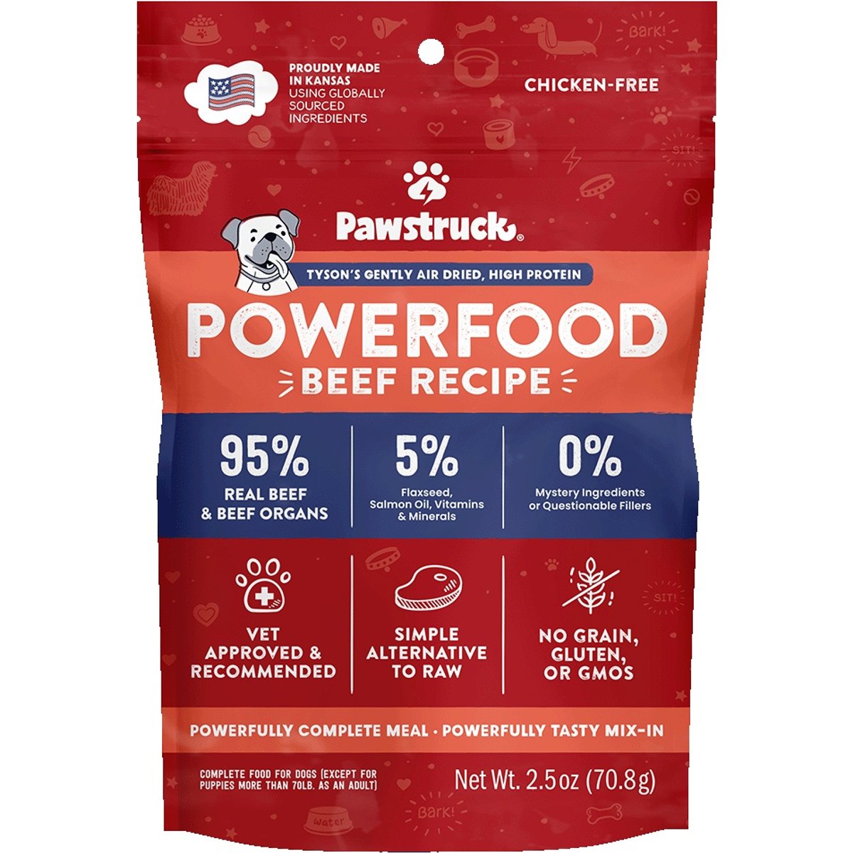Pawstruck Beef High Protein Grain-Free Air-Dried Dog Food, 2.5-oz bag