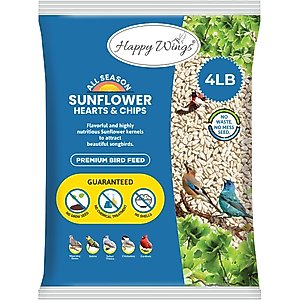 Happy Wings NO GROW Sunflower Hearts & Chips Wild Bird Food, 4-lb bag