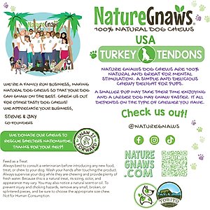 Nature Gnaws USA Turkey Tendon Natural Dog Chew Treats, 8-oz bag