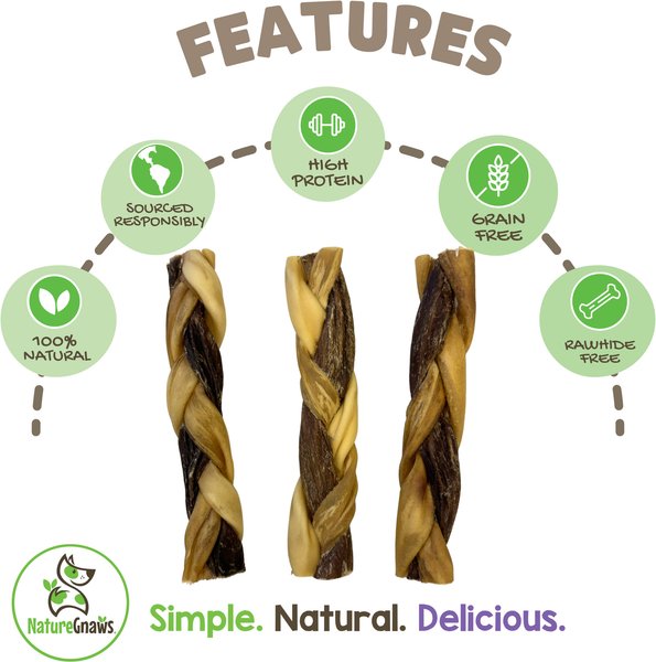 Nature Gnaws 5 to 6in Braided Gnaws Dog Chew Treats, 12 count
