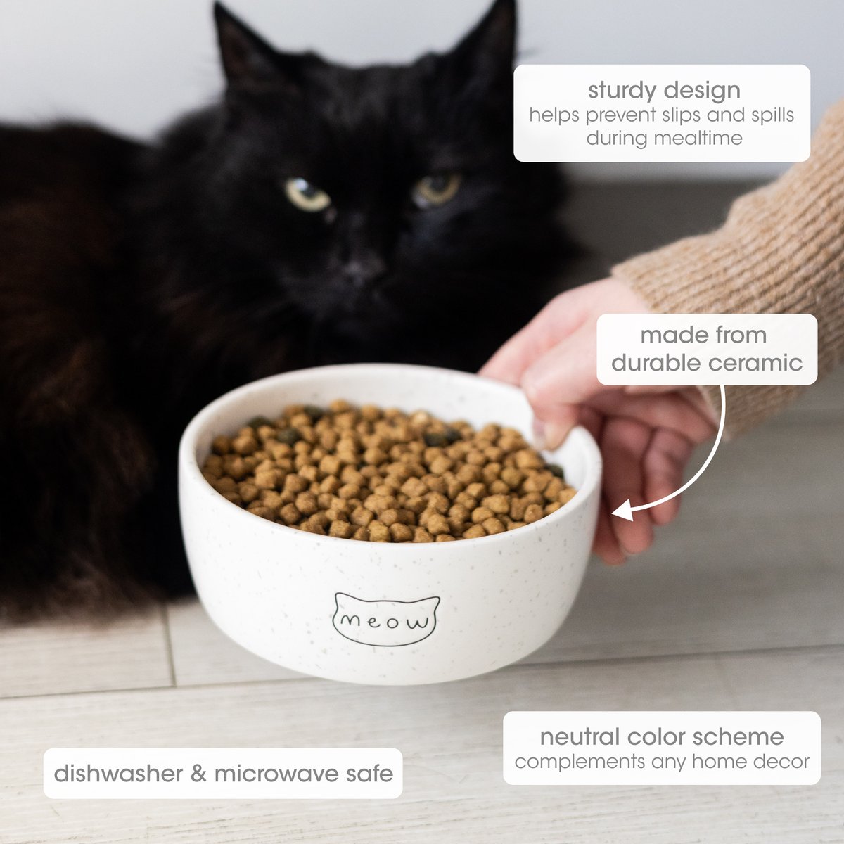 Pearhead Meow Ceramic Cat Bowl, Small