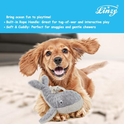 Show full view: Linzy Toys Whale Squeaky Plush Dog Toy, Gray, 13.5-in slide 5 of 5
