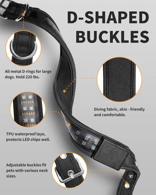 Show full view: MEGAPAWS LED Dog Collar, Black, Medium: 16 to 20-in neck, 1.75-in wide slide 4 of 12