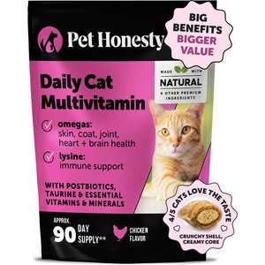 Pet Honesty Dual Texture Chicken Flavored Multivitamin Omega-3 & Lysine Chews for Cats, 10.5-oz pouch