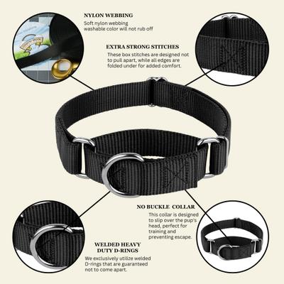 Show full view: Country Brook Design Heavyduty Nylon Martingale Dog Collar, Black, X-Large: 23 to 31-in neck, 1-in wide slide 9 of 10