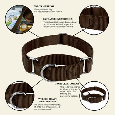 Show full view: Country Brook Design Heavyduty Nylon Martingale Dog Collar, Brown, Small: 11 to 15-in neck, 3/4-in wide slide 9 of 10