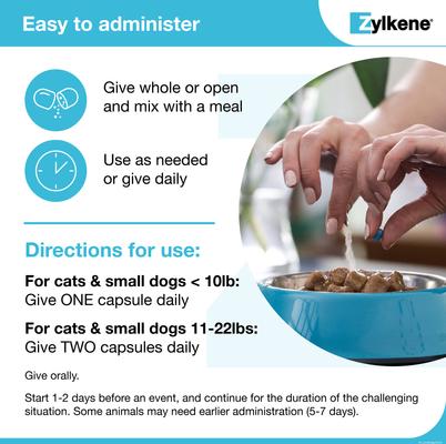 Show full view: Vetoquinol Zylkene 75-mg Capsules Calming Supplement for Small Dogs & Cats, 120 count slide 7 of 13