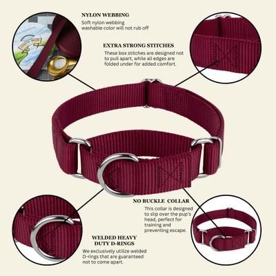 Show full view: Country Brook Design Heavyduty Nylon Martingale Dog Collar, Burgundy, Large: 18 to 26-in neck, 1-in wide slide 9 of 10