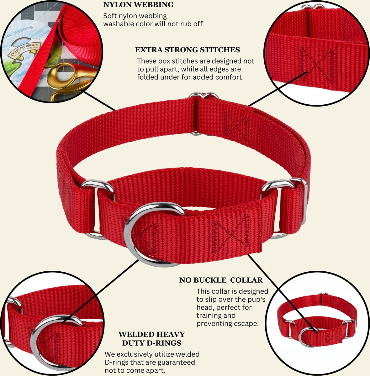 Country Brook Design Heavyduty Nylon Martingale Dog Collar