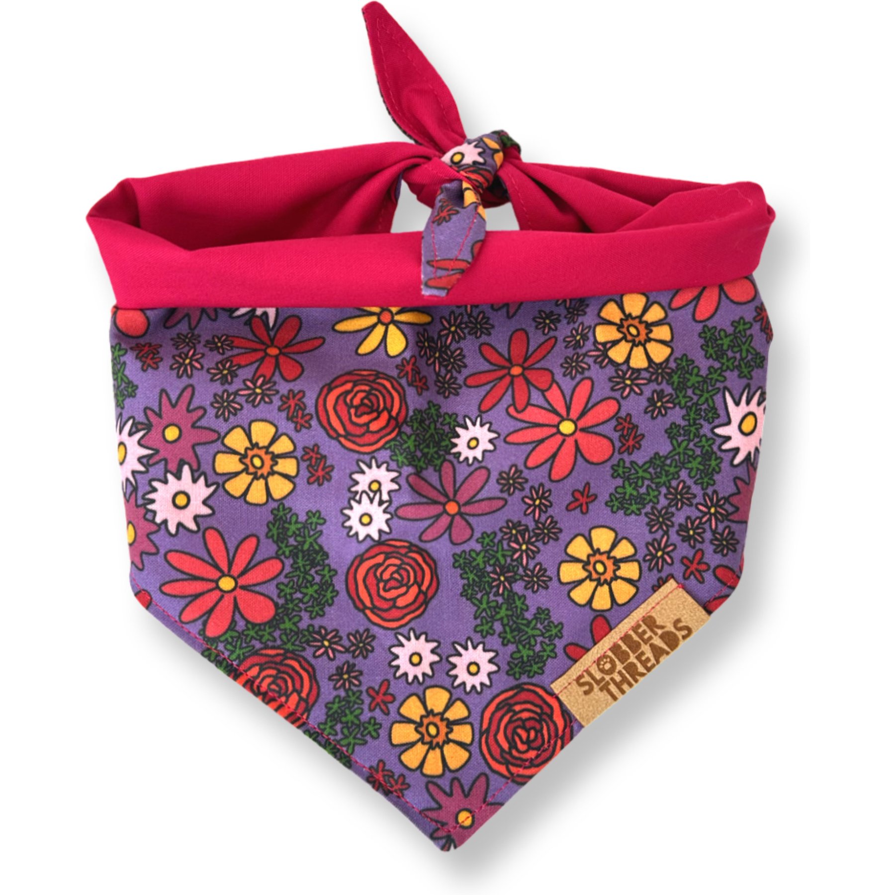Slobber Threads Purple Flowers Dog Bandana, Medium