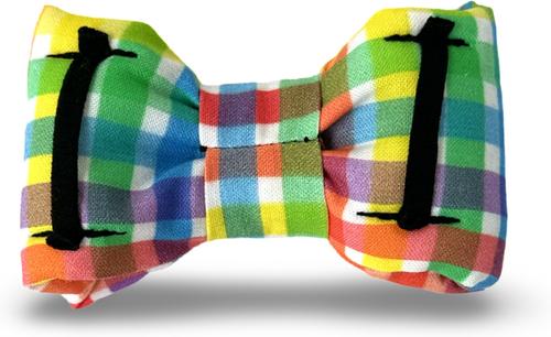 Show full view: Slobber Threads Rainbow Gingham Dog Bowtie slide 2 of 2