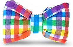 Slobber Threads Rainbow Gingham Dog Bowtie