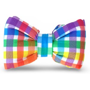 Slobber Threads Rainbow Gingham Dog Bowtie