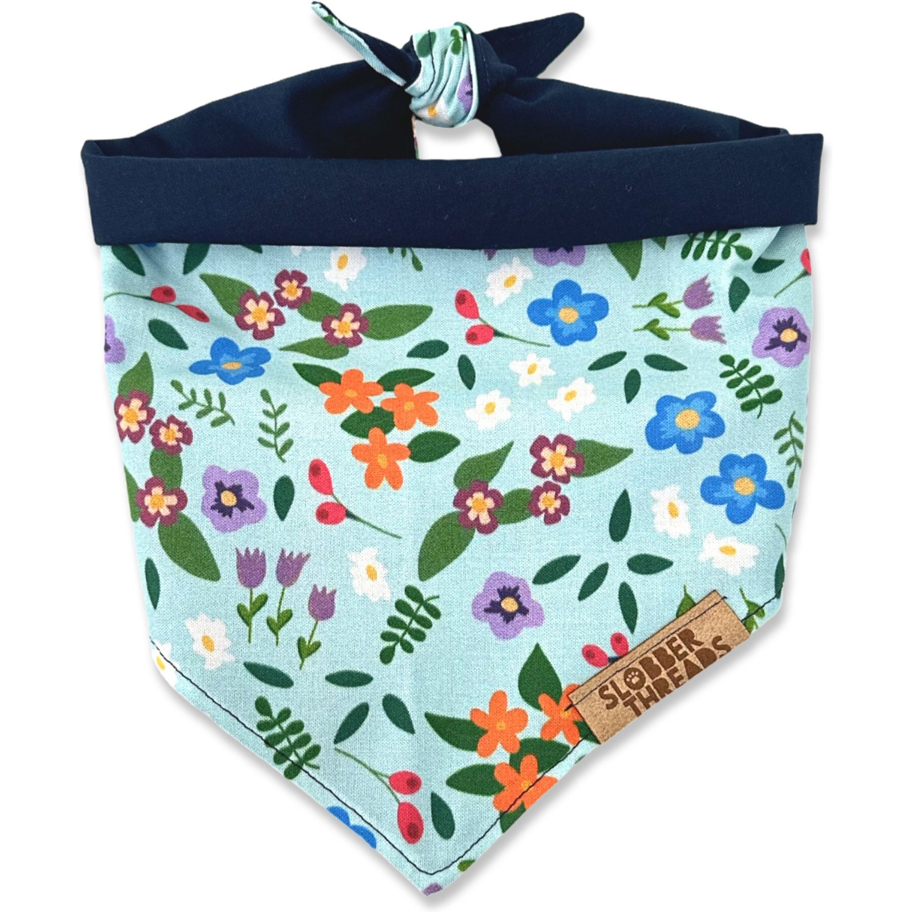 Slobber Threads Blue Floral Dog Bandana, X-Large